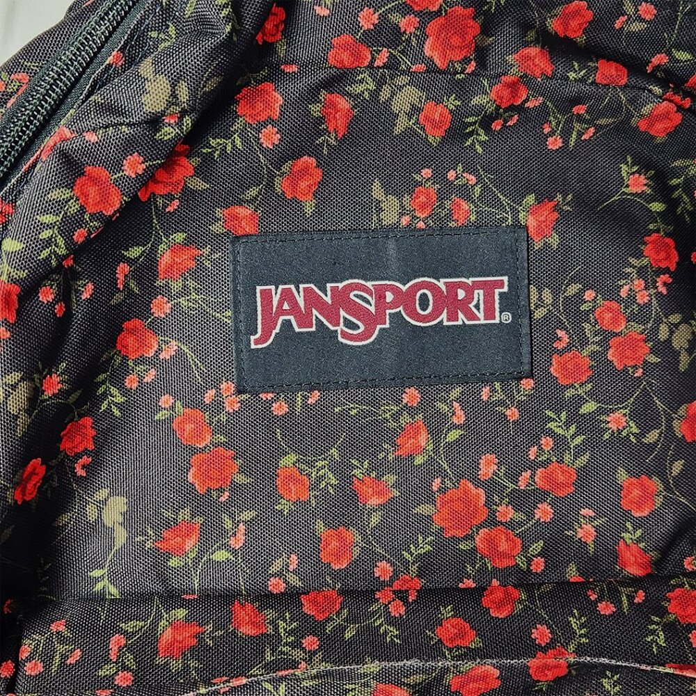 Jansport Floral Black Backpack with Red Roses | Stylish & Durable - Picture 3 of 8